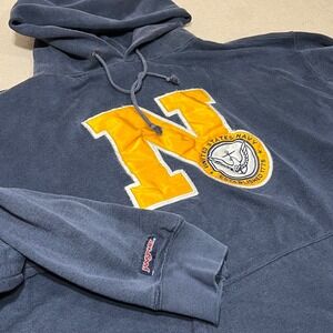 Vintage JanSport US Navy Hoodie‎ Sweatshirt XL Blue Pullover Graphic *FLAWS